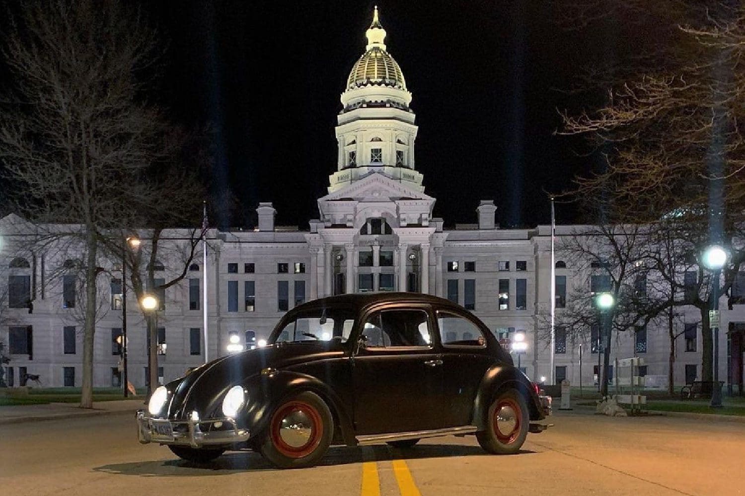 1964 VW Bug in front of Wyoming state capital